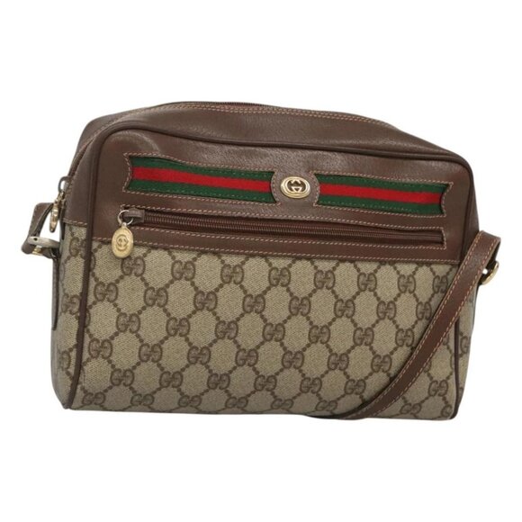 GUCCI GG Supreme Web Sherry Line Bag PVC Beige Gold Red 56 02 088 Auth BA2392 - Picture 1 of 16